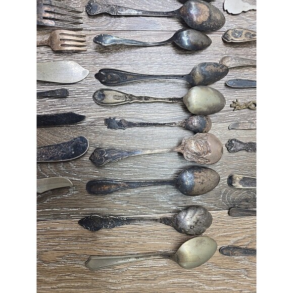 Lot of 44 Vintage Antique Silverplate Flatware Spoons Forks Crafting Silverware - Picture 13 of 16